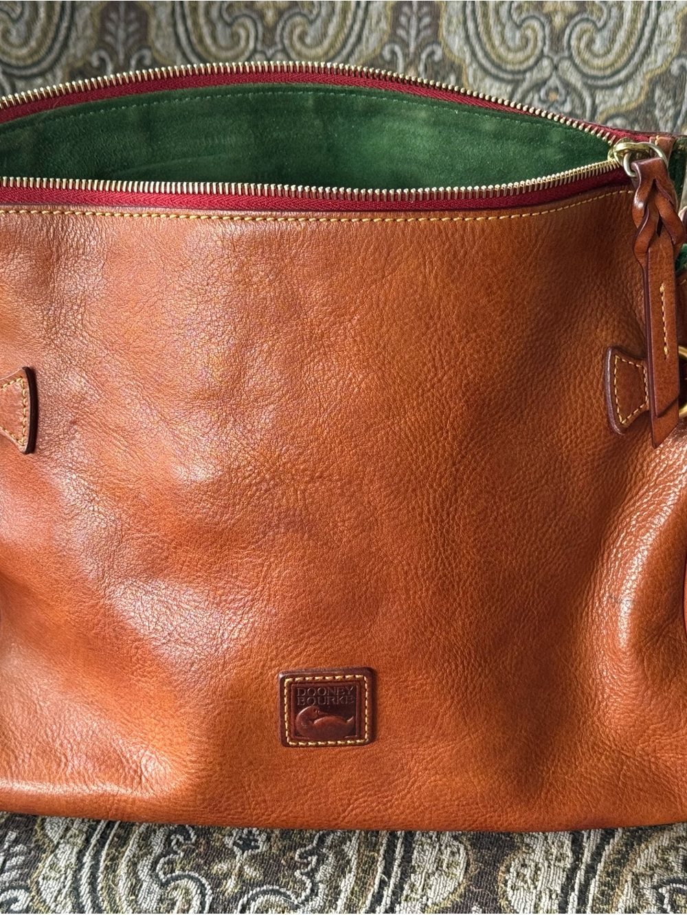 Dooney & Bourke Brown Leather shoulder Bag with Green Interior